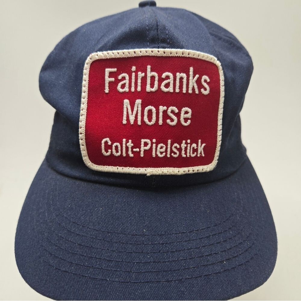 Vintage Fairbanks Morse Colt-Pielstick Promo Hat Navy Red Patch Adjustable Cap